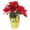 16" Red & Gold Artificial Christmas Poinsettia Arrangement in Wrapped Pot